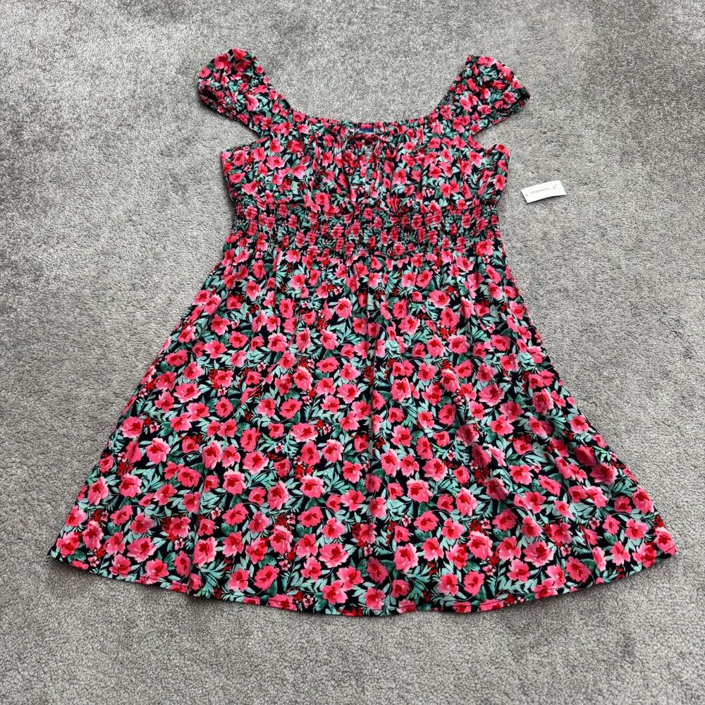Old Navy Smocked Aline Mini Dress Womens Large Pink Floral Elastic Summer NWT